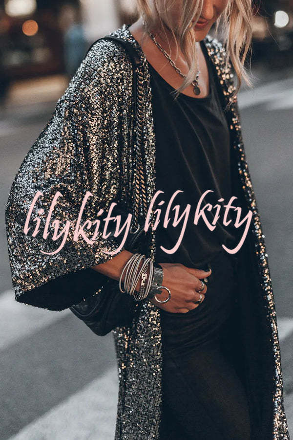 Disco Glamour Sequin Bell Sleeve Kimono