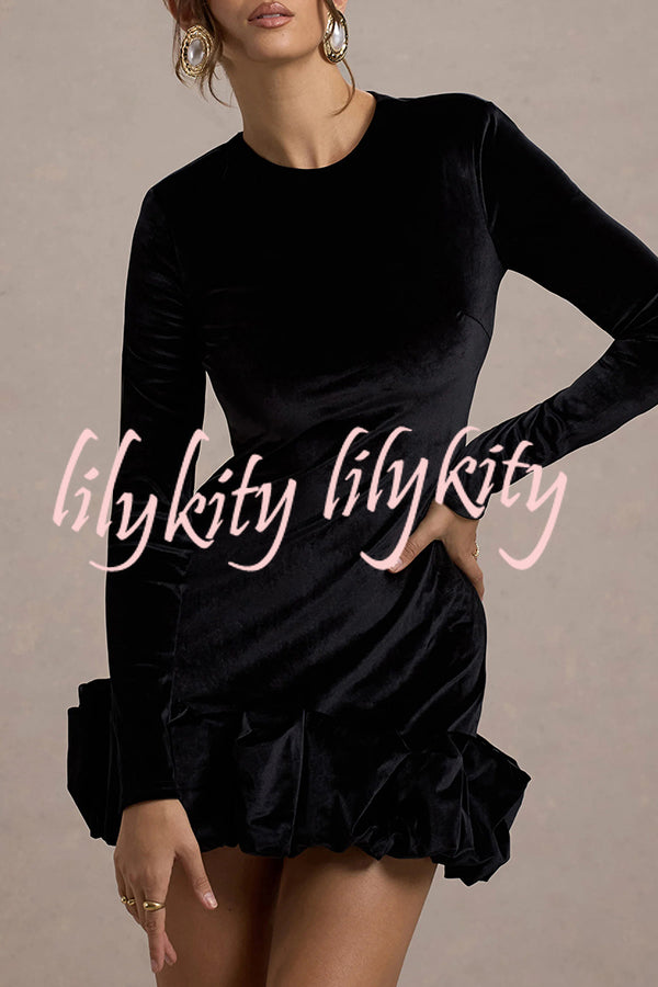 Solid Color Velvet Slim-fit Long-sleeved Mini Dress