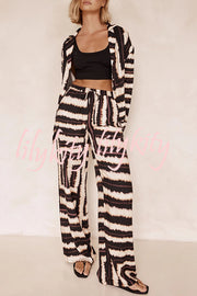 Planning Trips Satin Tie Dye Unique Print Elastic Waist Pocketed Wide Leg Pants