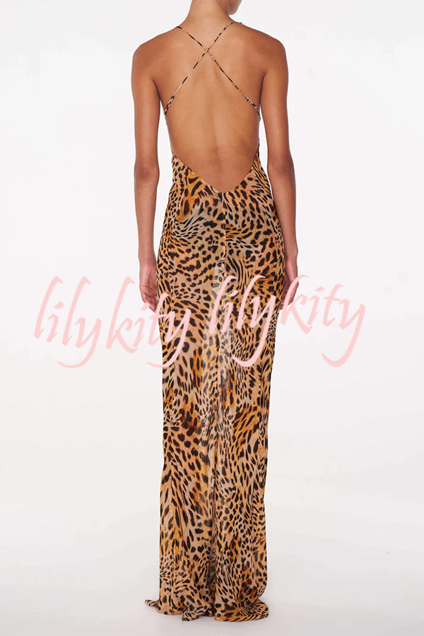 Unique Printed Sexy Lace V-neck Backless Maxi Dress