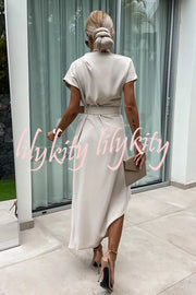 Extraordinary Cut Asymmetrical Short Sleeve  Loose Midi Dress