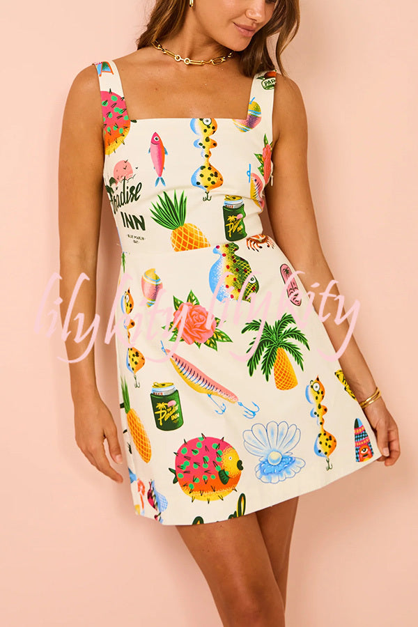 Summer Colorful Fruit Unique Print Tie-back Mini Dress