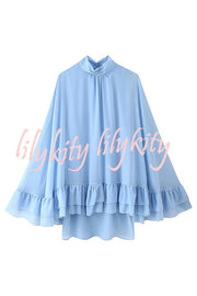 Solid Color Chiffon Trumpet Sleeve Loose Mini Dress
