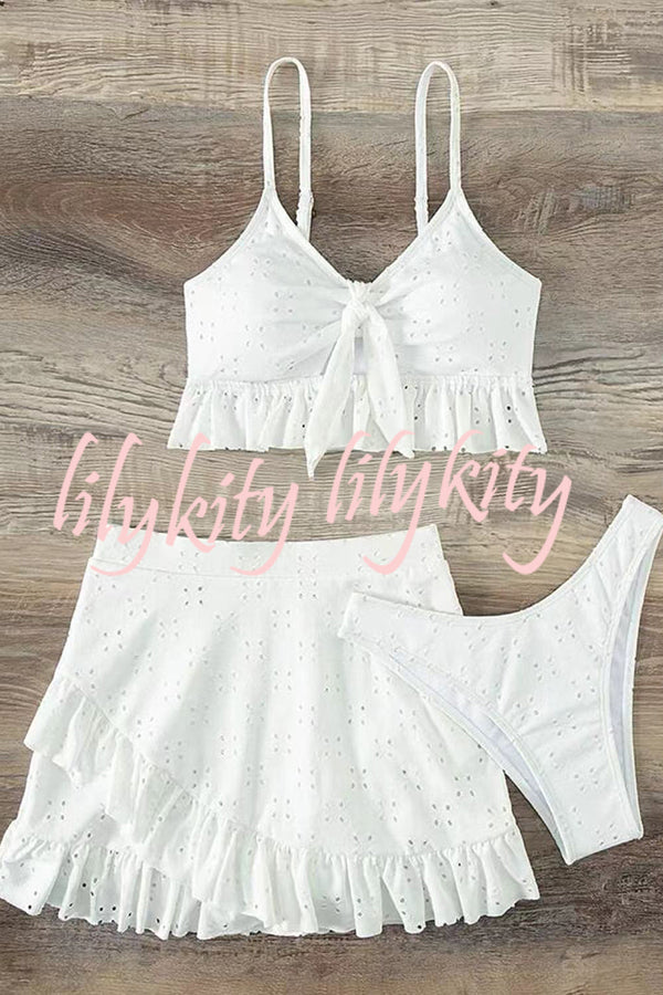 Hollow Patchwork Suspender Strap Three Pieces Swimsuit Set