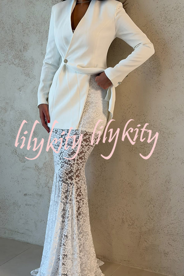 Poetic Muse Floral Lace High Rise Elastic Waist Fishtail Hem Maxi Skirt