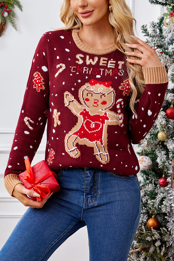 Christmas Gingerbread Man Casual Long Sleeve Sweater