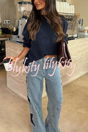 Jessy Denim Mid Rise Side Star Pattern Pocket Wide Leg Jeans