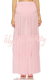 Stunning Chiffon Elastic Waist Layered A-line Maxi Skirt