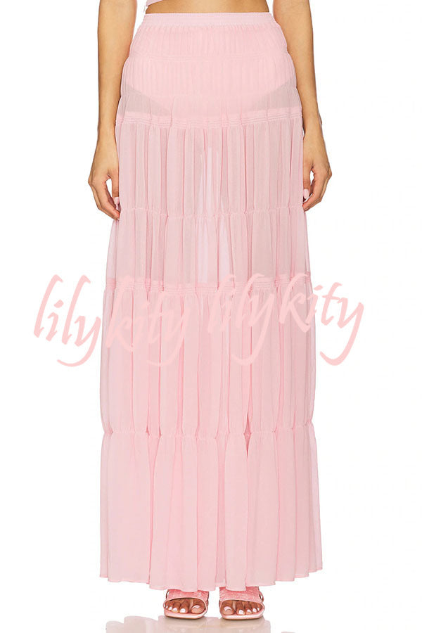 Stunning Chiffon Elastic Waist Layered A-line Maxi Skirt