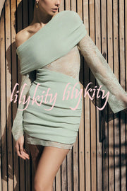 Fashion Lace Panel Long Sleeve Slim Fit Knit Mini Dress