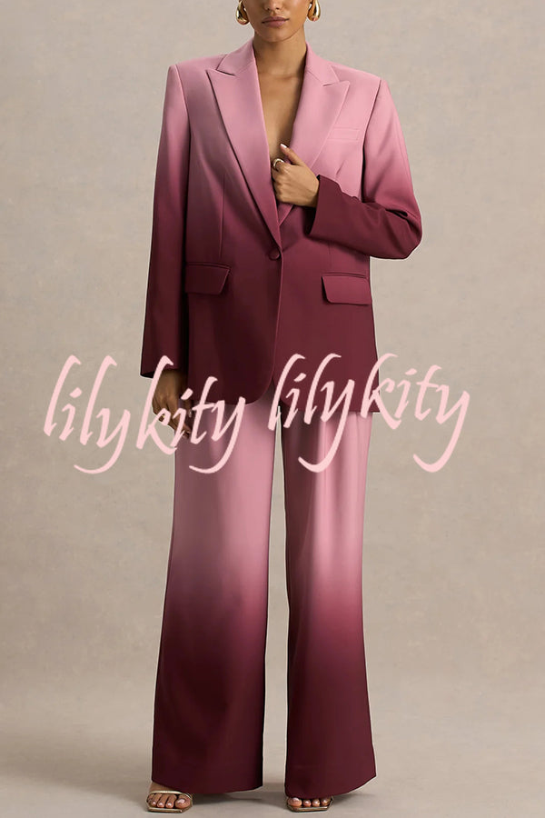 Enya Ombre Print Elastic Waist Pocketed Wide Leg Pants