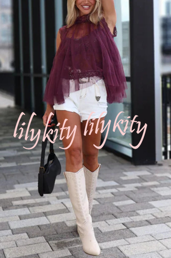 Light and Cute Tulle Lace Inner Wear High Neck Cape Top