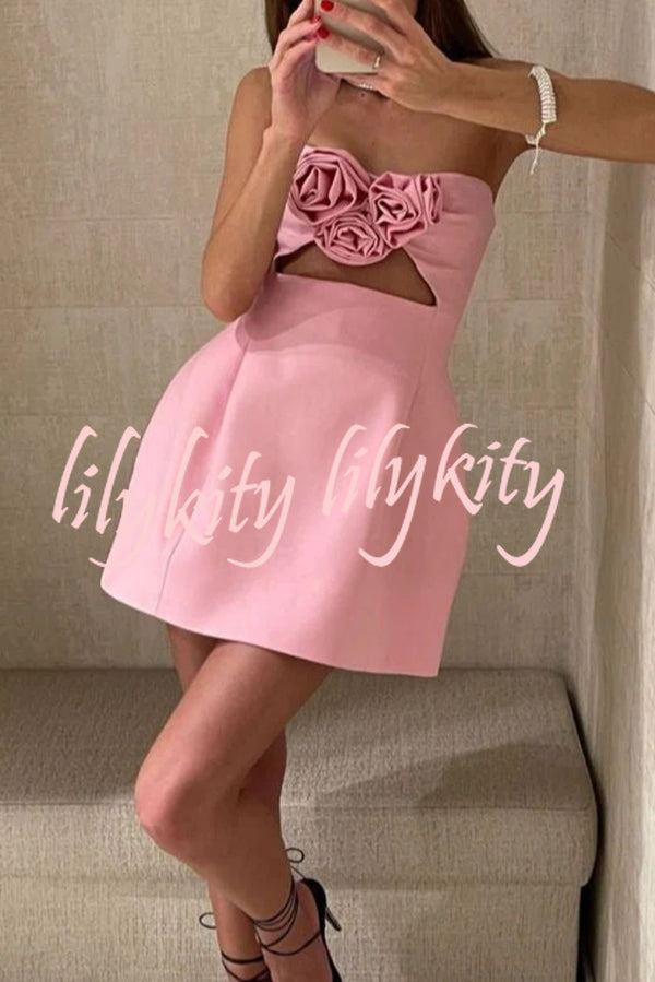 Three-dimensional Flower Sexy Off-shoulder Hollow Mini Dress