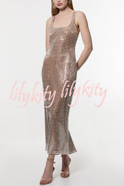 Dazzling Entrance Premium Crystal Embellished Jersey Slit Midi Dress