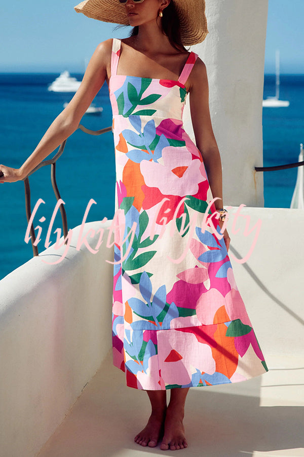 Unique Printed Holiday Style French Sling Maxi Dress