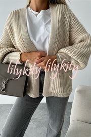 Solid Color V-neck Long-sleeved Casual Knitted Cardigan