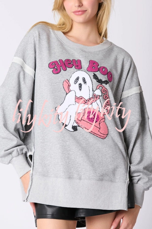 Halloween Cartoon Ghost Sequin Loose Casual Sweatshirt