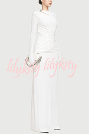 Stylish Long-sleeved Slim-fit Pleated Elegant Maxi Dress