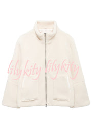 Solid Color Stitching High Collar Long Sleeve Loose Pocket Woolen Coat