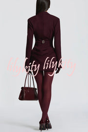 Solid Color Slim-fit V-neck Elegant Draped Formal Mini Dress