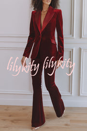 Delicate Daze Velvet High Rise Elastic Waist Flare Pants