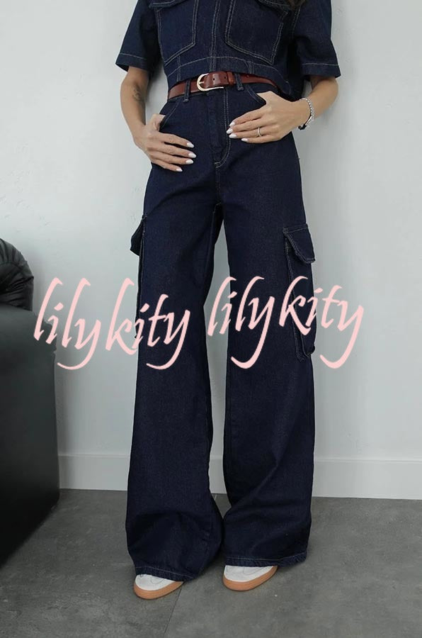 Free Breeze Denim High Rise Pocketed Wide Leg Cargo Jeans