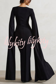 Elegant Goddess Square Neck Twisted Cape Sleeve Slit Maxi Dress