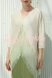 Fashionable Color-blocked Multi-layered Tassel Loose Midi Dress