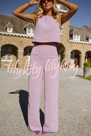 Modern and Elegant Solid Crop Tank and High Rise Flare Loose Pants Set
