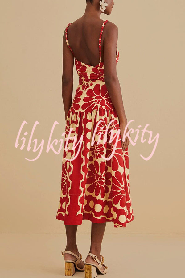 Vivid Dreams Unique Ethnic Print Slip Midi Dress