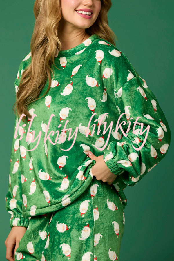 Christmas Printed Crew Neck Long Sleeve Top and Elastic Waist Loose Pants Set