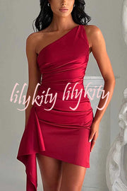 Sexy Slim Fit Backless One-shoulder Satin Mini Dress