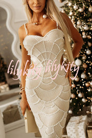 Own It Pearl Sequin Embellished Sexy Backless Cutout Strap Maxi Dress