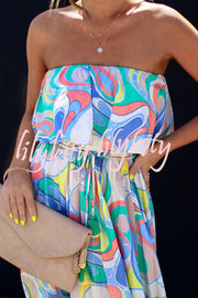 Like Fine Art Printed Strapless Elastic Waist Maxi Dress