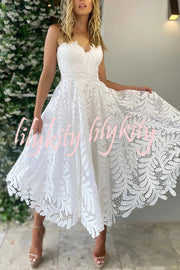 Elegant Openwork Lace Strapless Full-hem Midi Dress