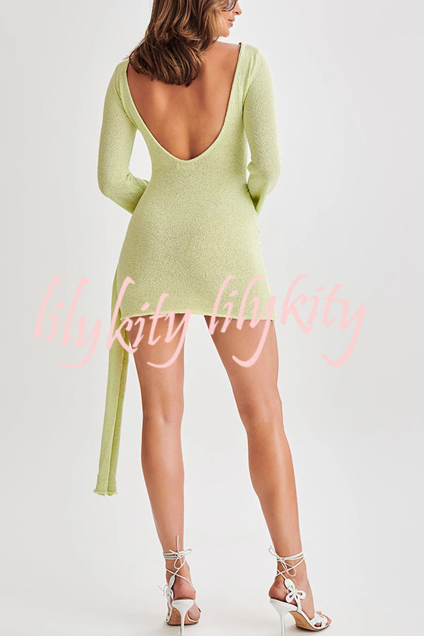 Sexy Long-sleeved Backless Elegant Slim Fit Knitted Mini Dress