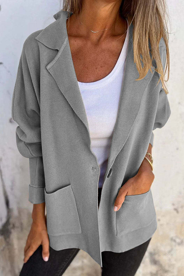 Solid Color Casual Lapel Pocket Loose Jacket