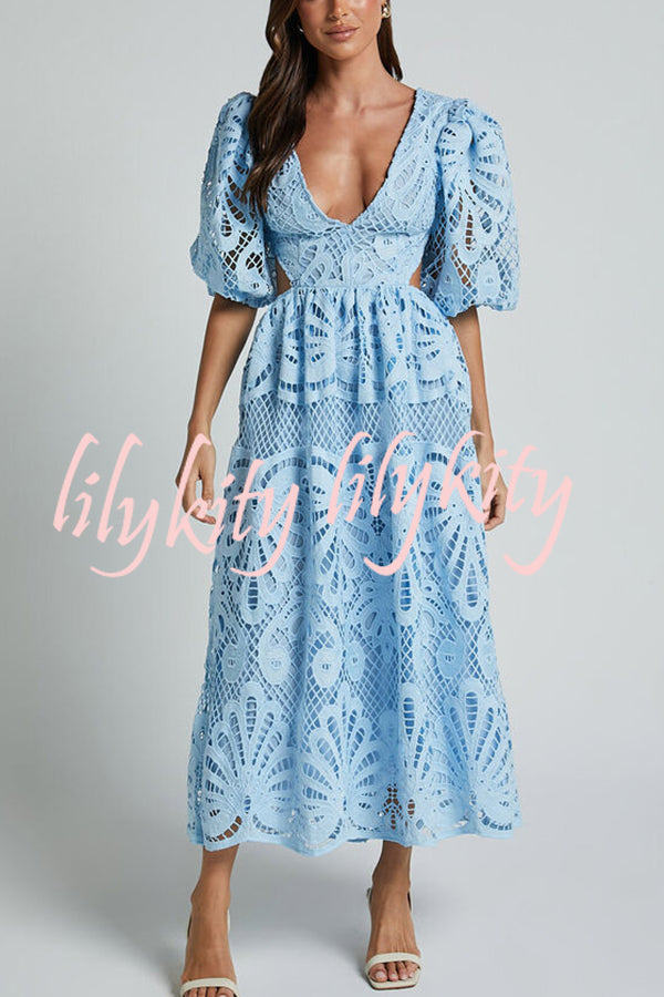 Solid Color V neck Hollow Lace Waistless Sexy Maxi Dress