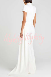 Pippa High Neck Short Sleeve Irregular Drape Hem Top and Elastic Waist Flare Pants Set