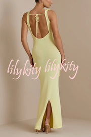 Charming Solid Color Knitted Floral Sexy Open Back Cover-up Maxi Dress