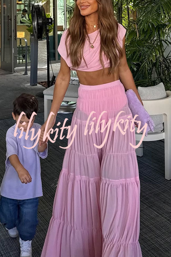 Stunning Chiffon Elastic Waist Layered A-line Maxi Skirt