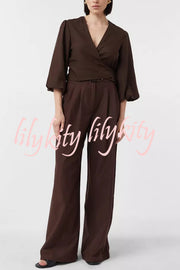 Lets Go Out Linen Blend Balloon Sleeve Wrap Tie-up Loose Top