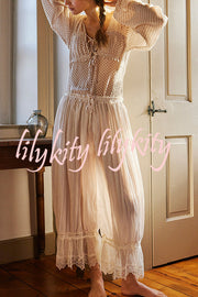 Pastoral Style Elastic Waist Lace Hem Bloomer Pants