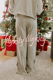 Dear Daydream Loose Bow Tie Long-Sleeved Sweatshirt and Elastic Waist Pocket Pants Set