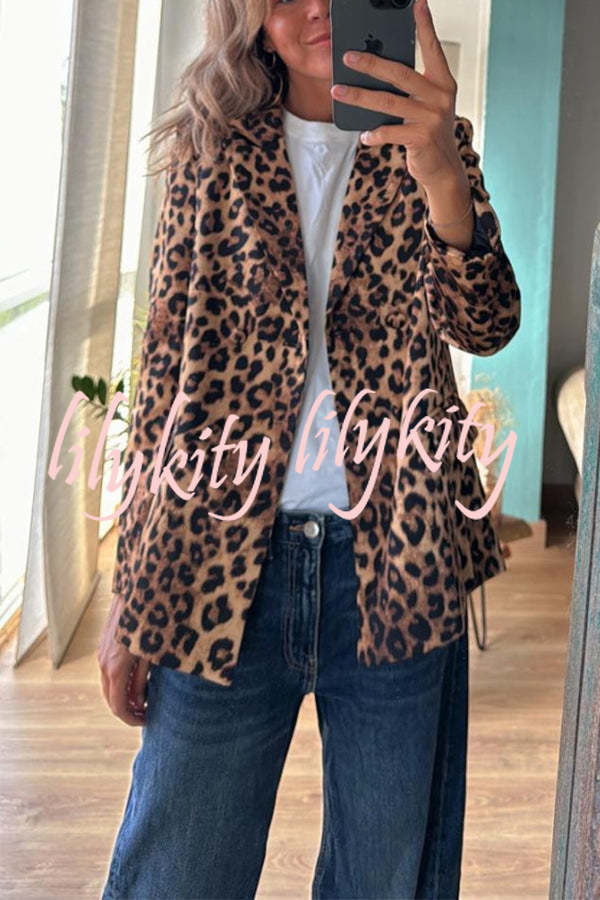 Coco Lady Leopard Print Long Sleeve Lapel Blazer