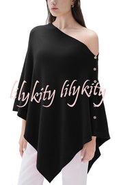 Women Cashmere Knit Shrug Bolero Side Button Detail Lightweight Shawl  Poncho