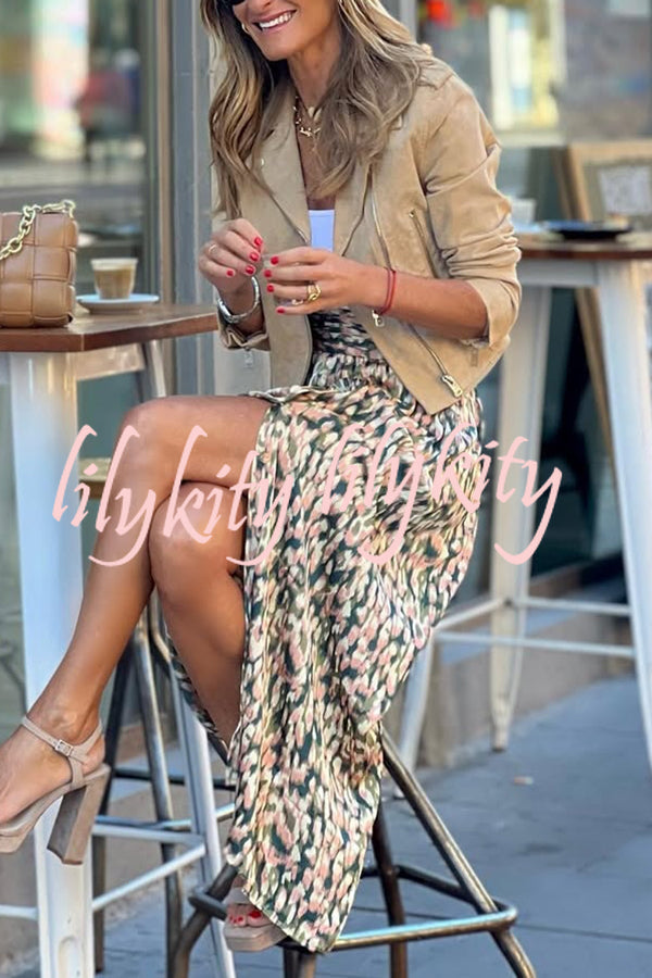 Fashion Suede Lapel Long Sleeve Motorcycle Jacket