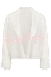 Comfortable Season Shawl Collar Open-front Long Sleeve Flap Pockets Crop Coat