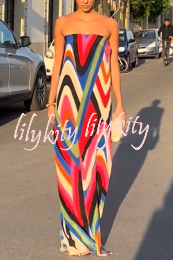 Kennedy Unique Print Off Shoulder Side Slit H-line Maxi Dress