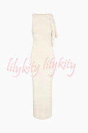 Buttery Soft Knotted Boat Neck Stretch Maxi Dress